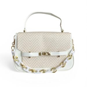 Bolso mediano tipo tejido color blanco