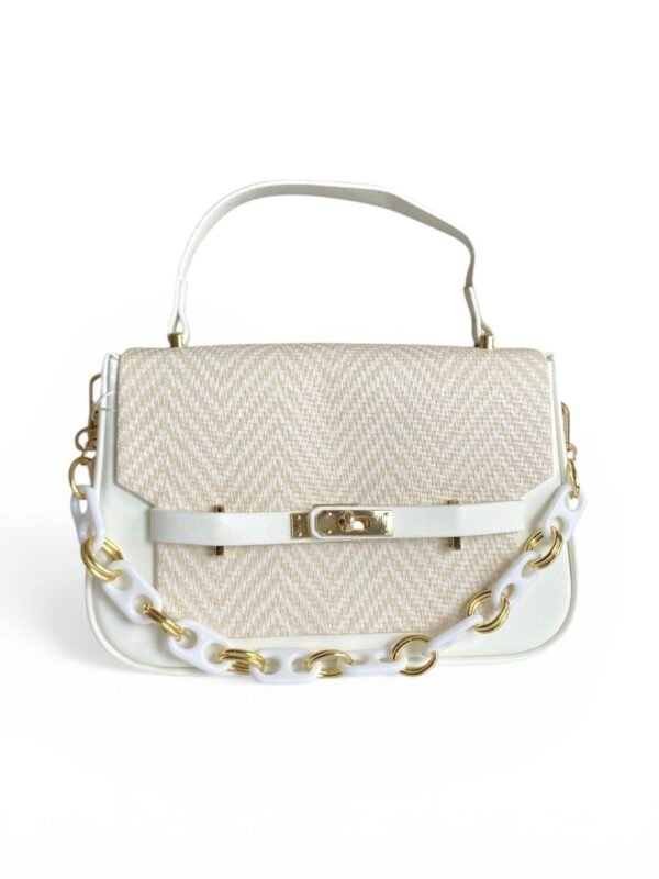 Bolso mediano tipo tejido color blanco