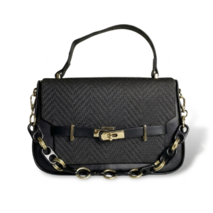 Bolso mediano tipo tejido color negro