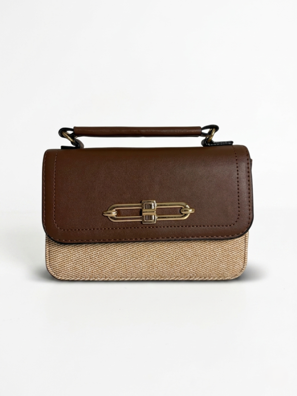 Bolso manos libres bicolor estilo Hermes café