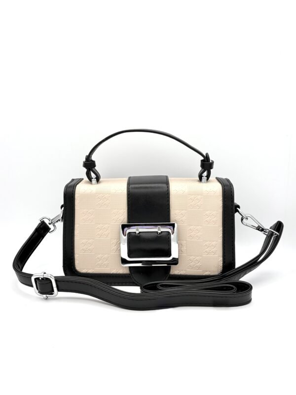 Bolso manos libres bicolor diseño de correa beige y negro