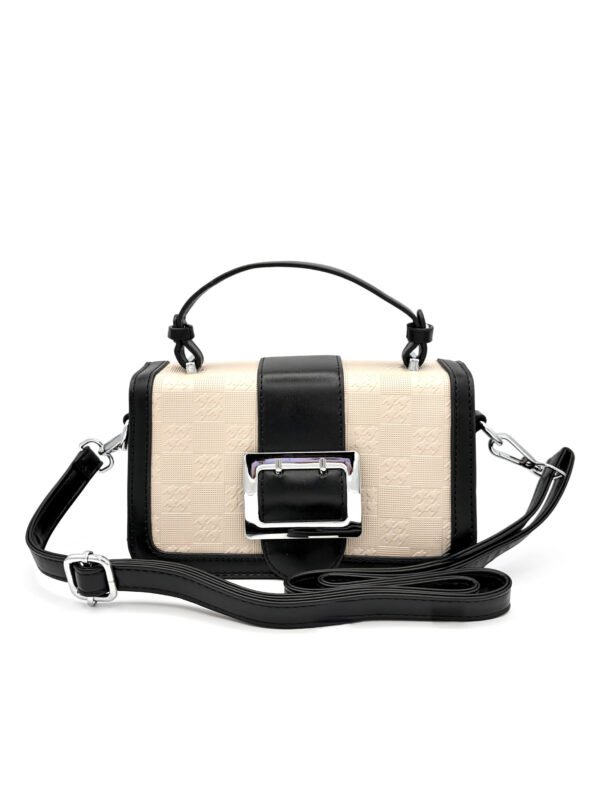 Bolso manos libres bicolor diseño de correa beige y negro