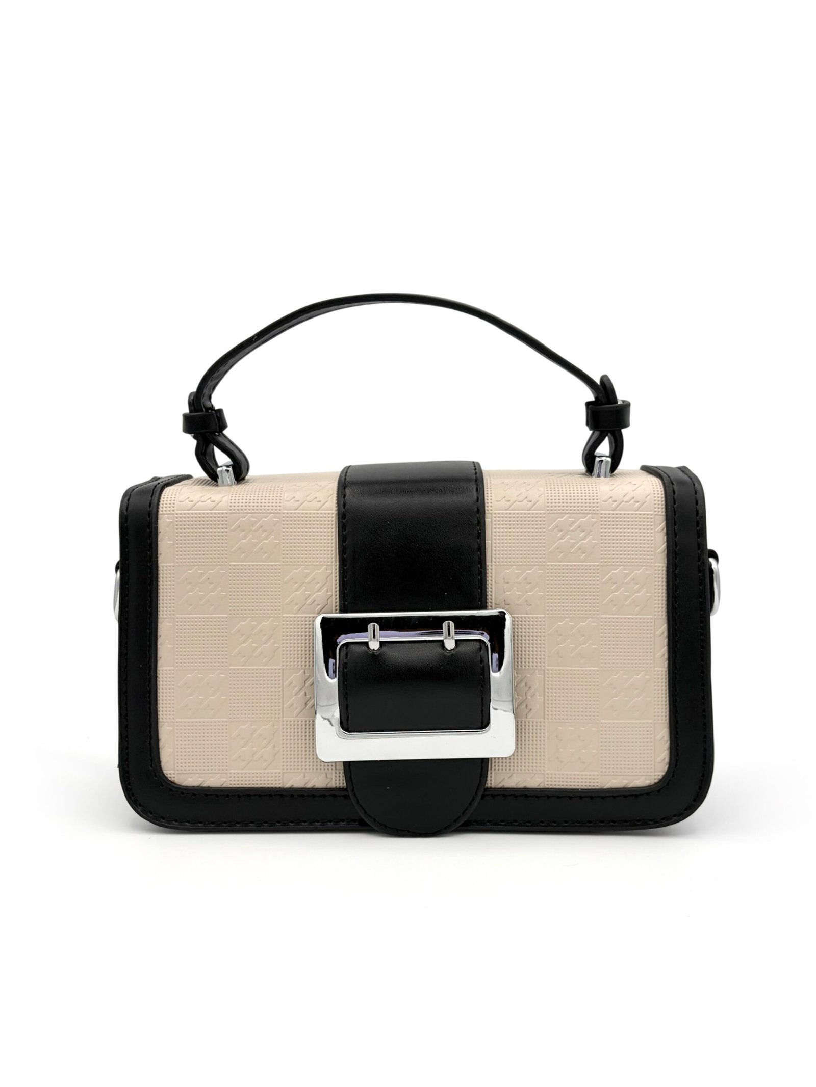 Bolso manos libres bicolor diseño de correa beige y negro - Imagen 2