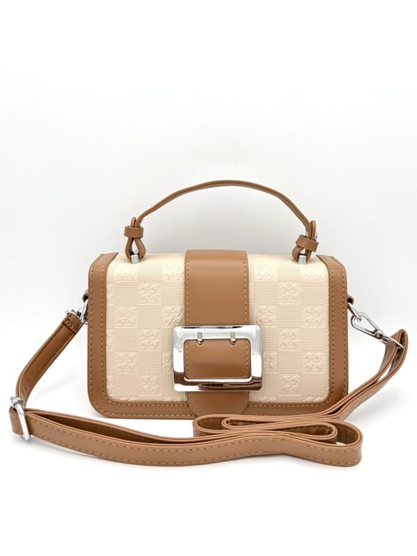 Bolso manos libres bicolor diseño de correa beige y café