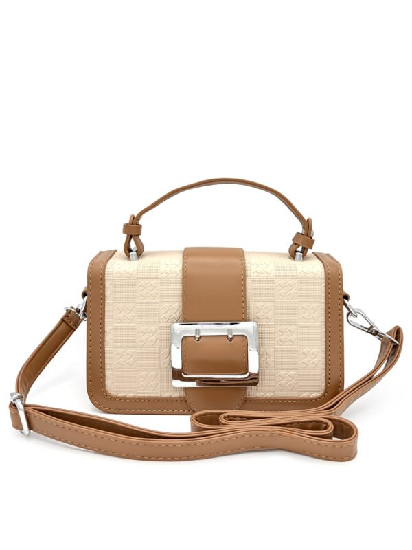 Bolso manos libres bicolor diseño de correa beige y café