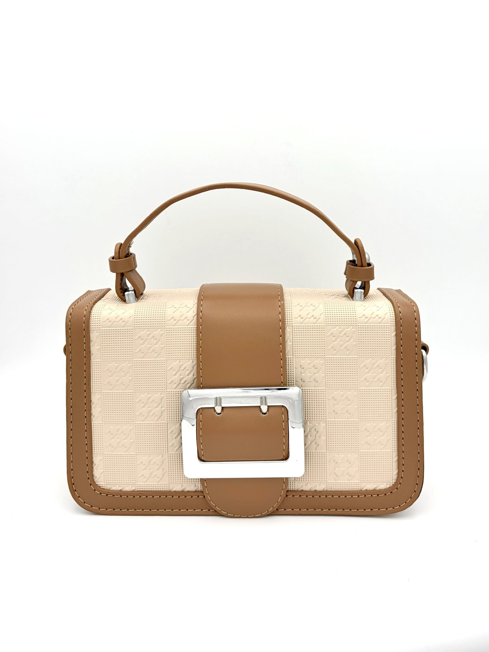 Bolso manos libres bicolor diseño de correa beige y café - Imagen 2