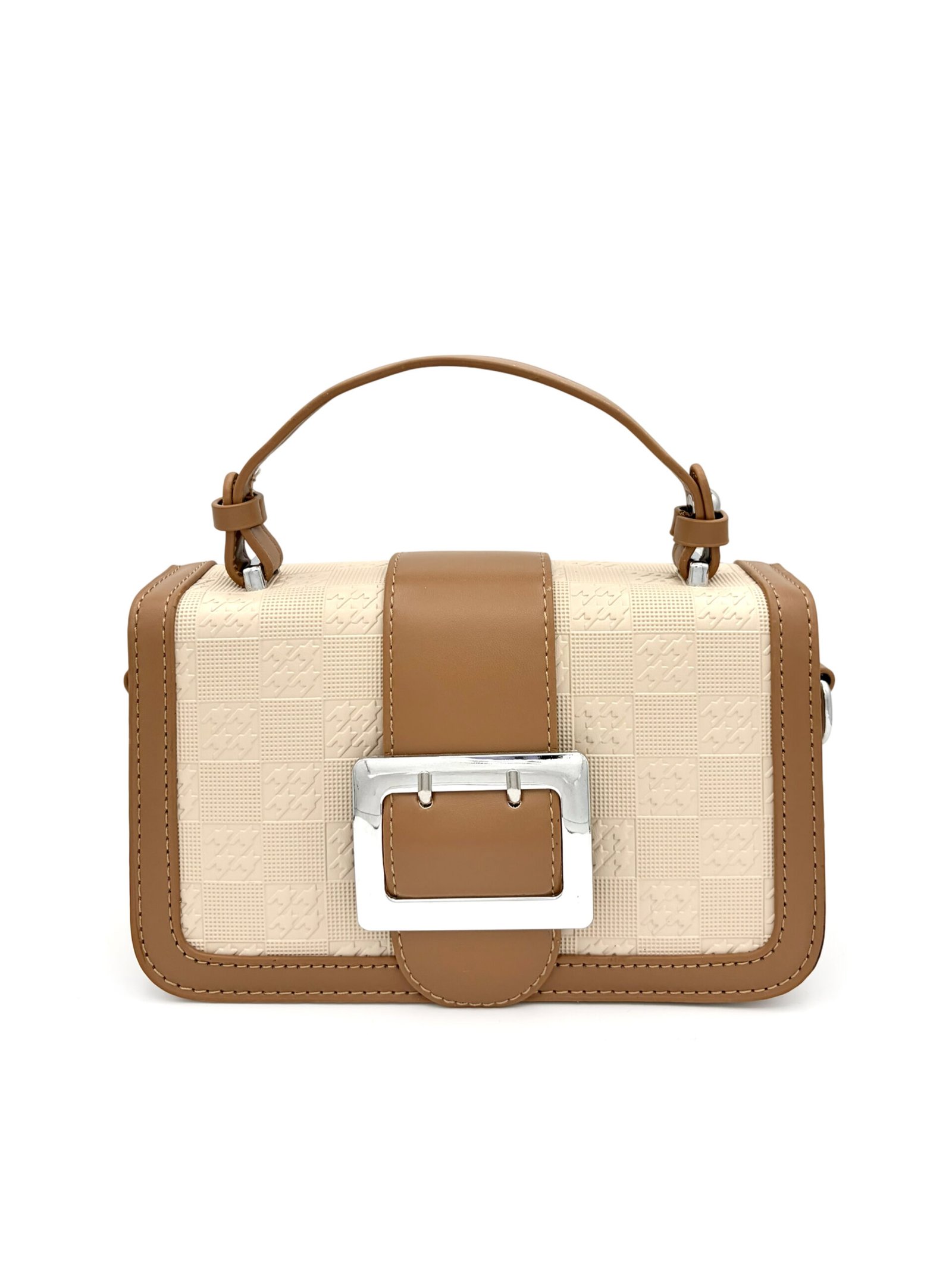 Bolso manos libres bicolor diseño de correa beige y café - Imagen 2