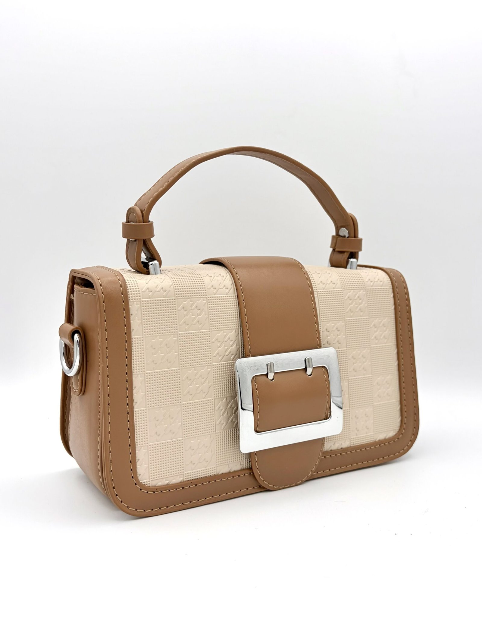 Bolso manos libres bicolor diseño de correa beige y café - Imagen 3