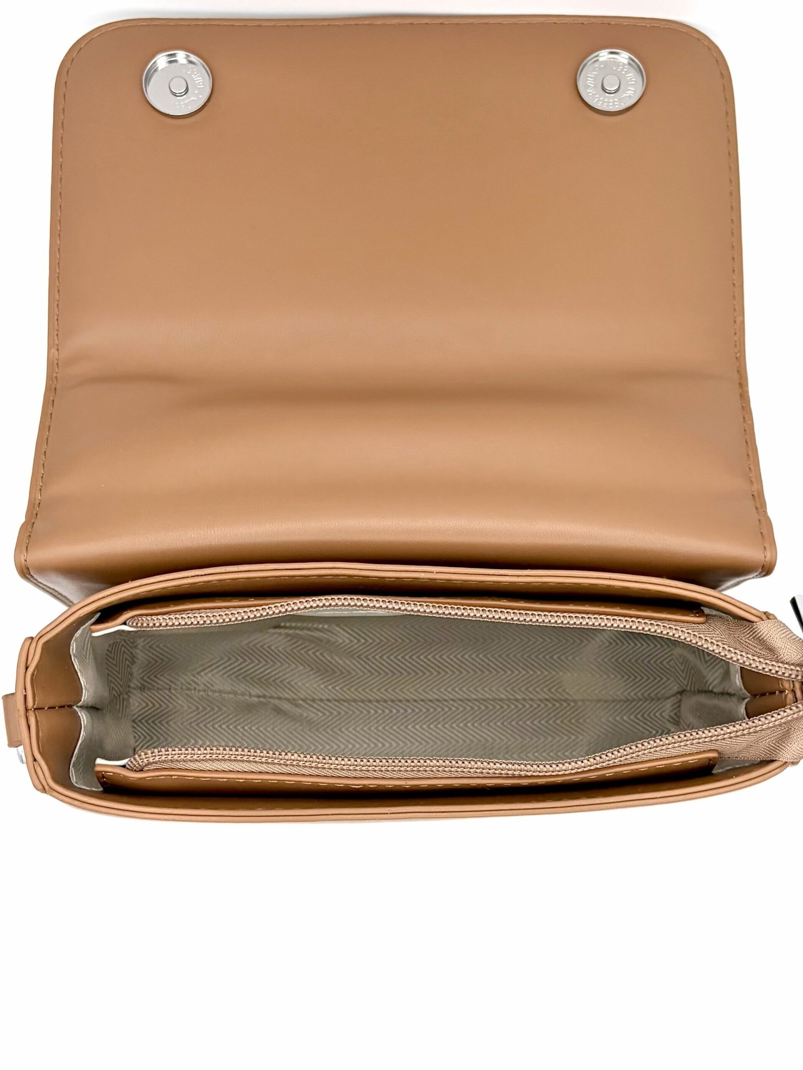 Bolso manos libres bicolor diseño de correa beige y café - Imagen 7