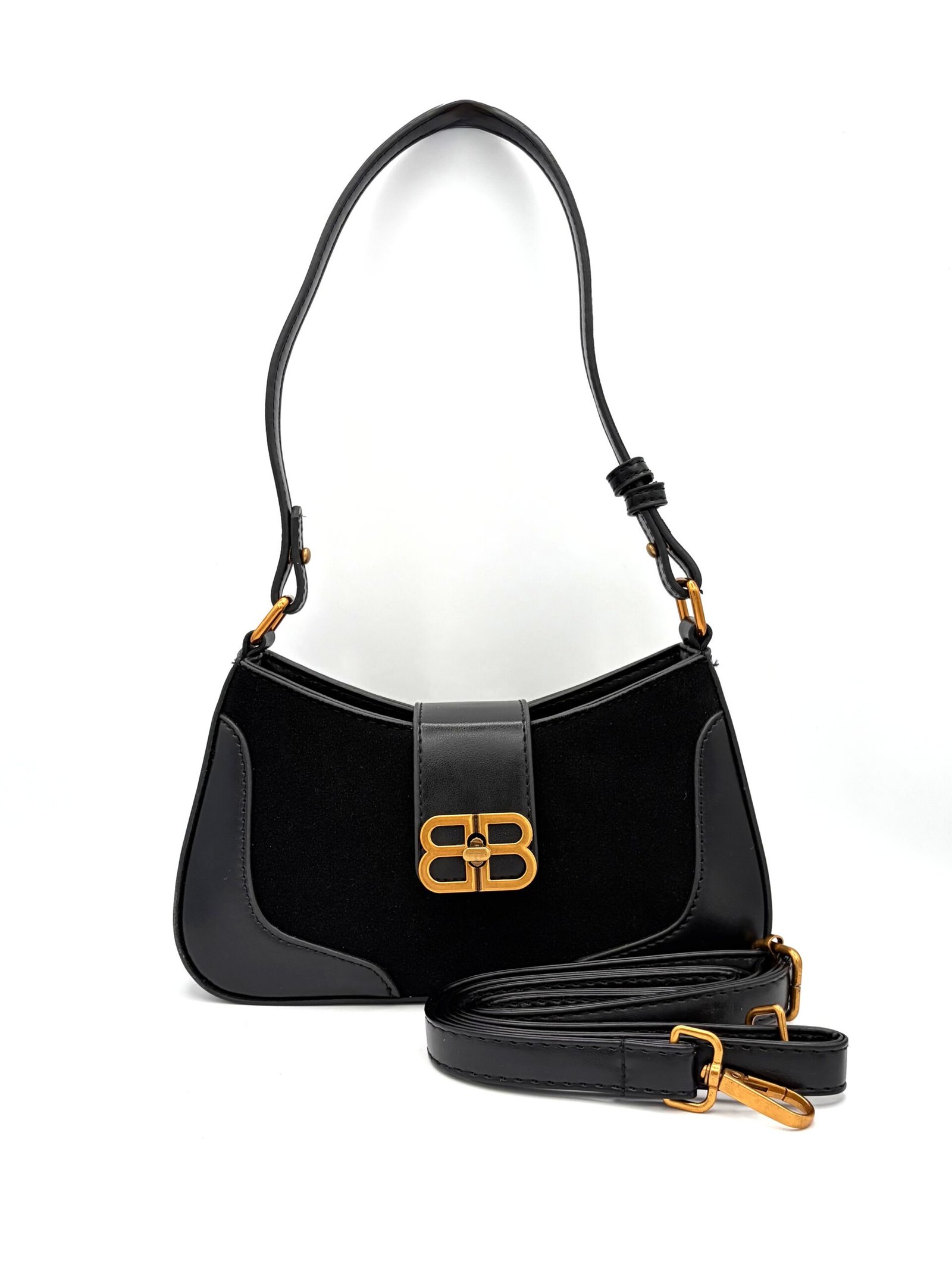 Bolso manos libres tipo gamuza negro - Imagen 2