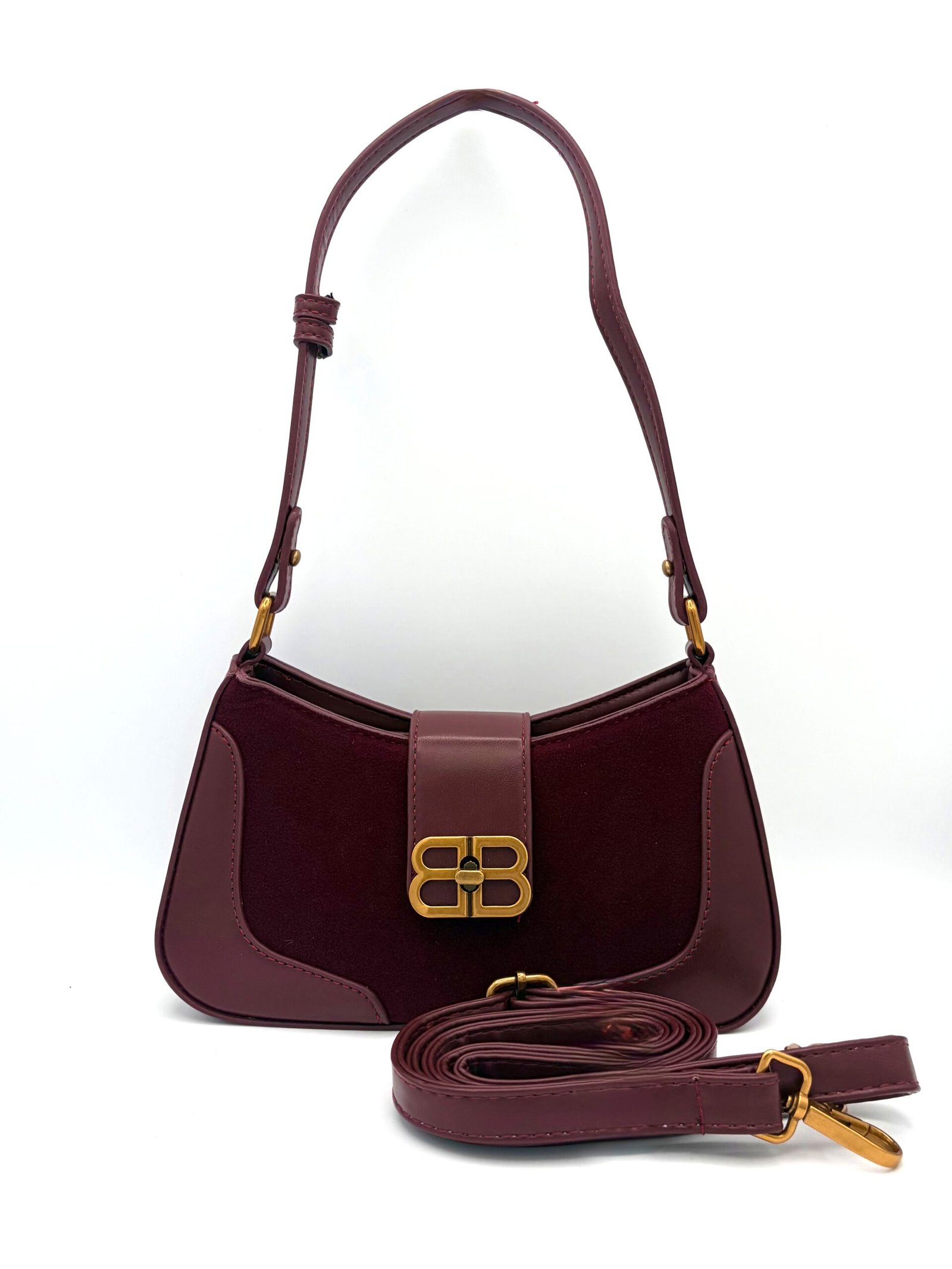 Bolso manos libres tipo gamuza vinotinto - Imagen 2