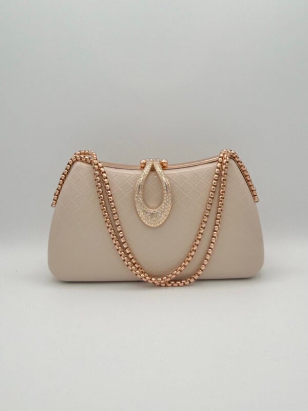 Cartera baúl doble cadena beige