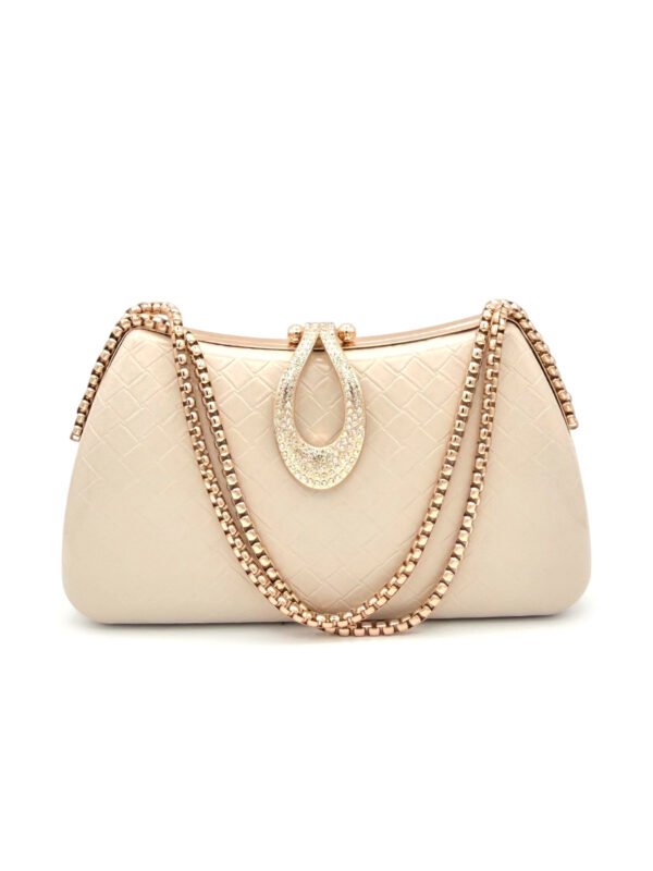 Cartera baúl doble cadena beige