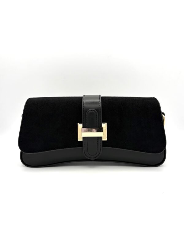 Bolso manos libres baguette gamuza negro