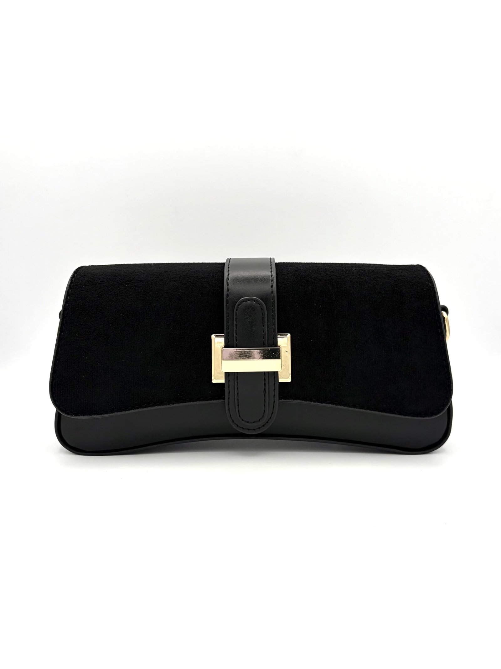 Bolso manos libres baguette gamuza negro