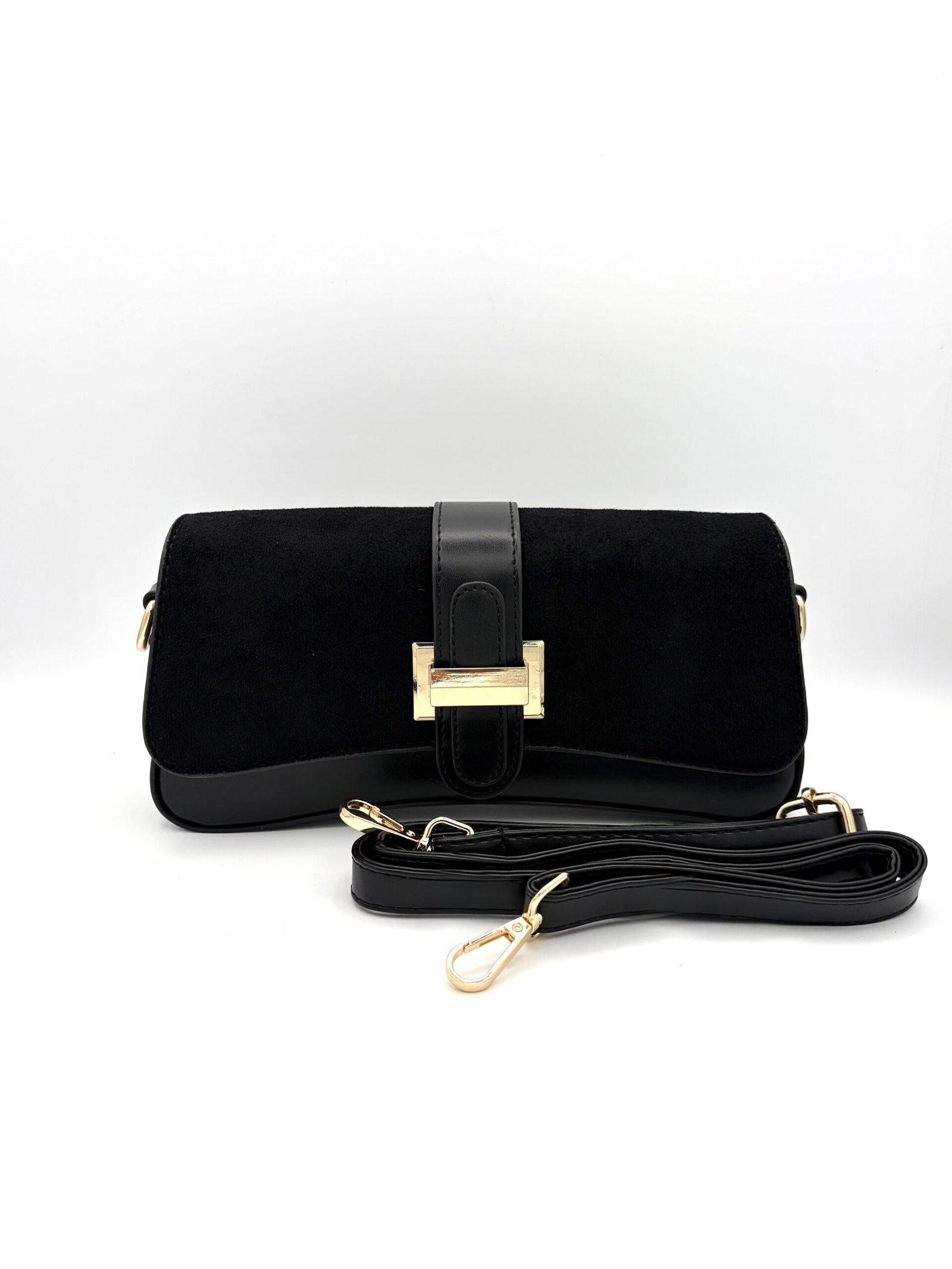 Bolso manos libres baguette gamuza negro - Imagen 3