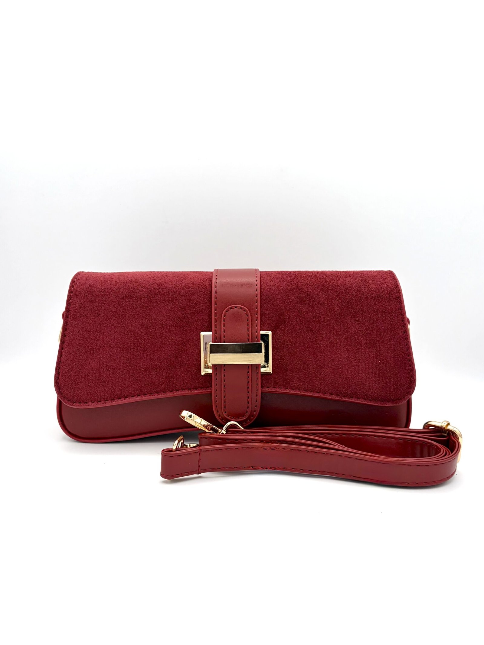 Bolso manos libres baguette gamuza rojo - Imagen 3
