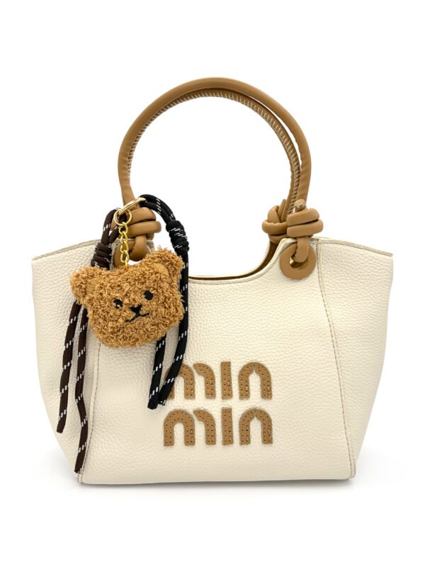 Mini tote charms de peluche beige/camel
