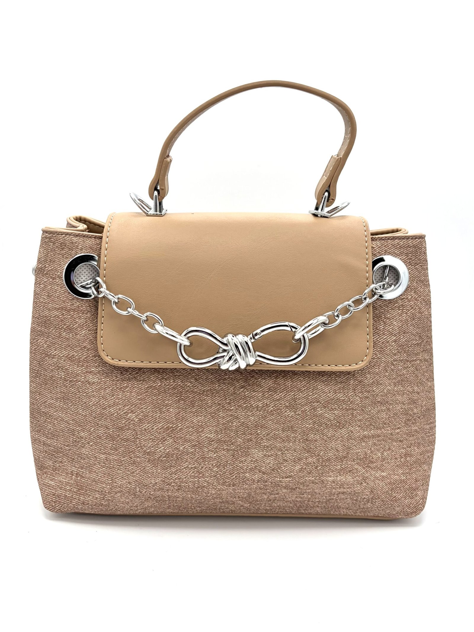 Bolso pequeño con cadena de moño beige