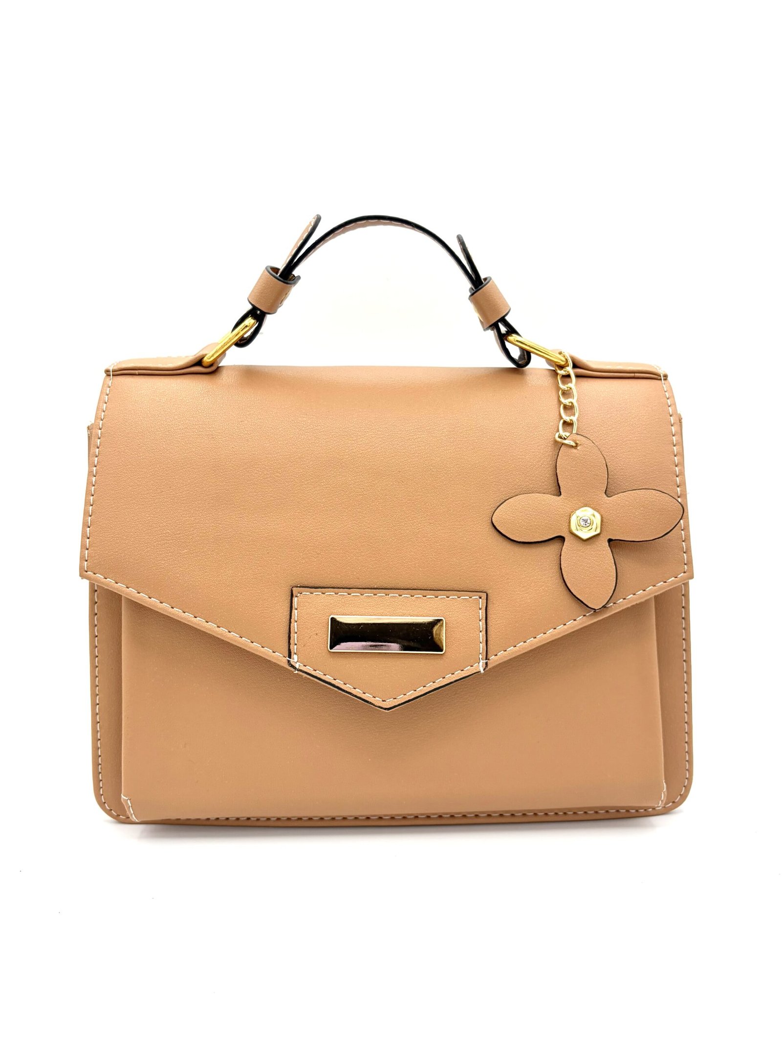 Bolso con decoración de flor beige