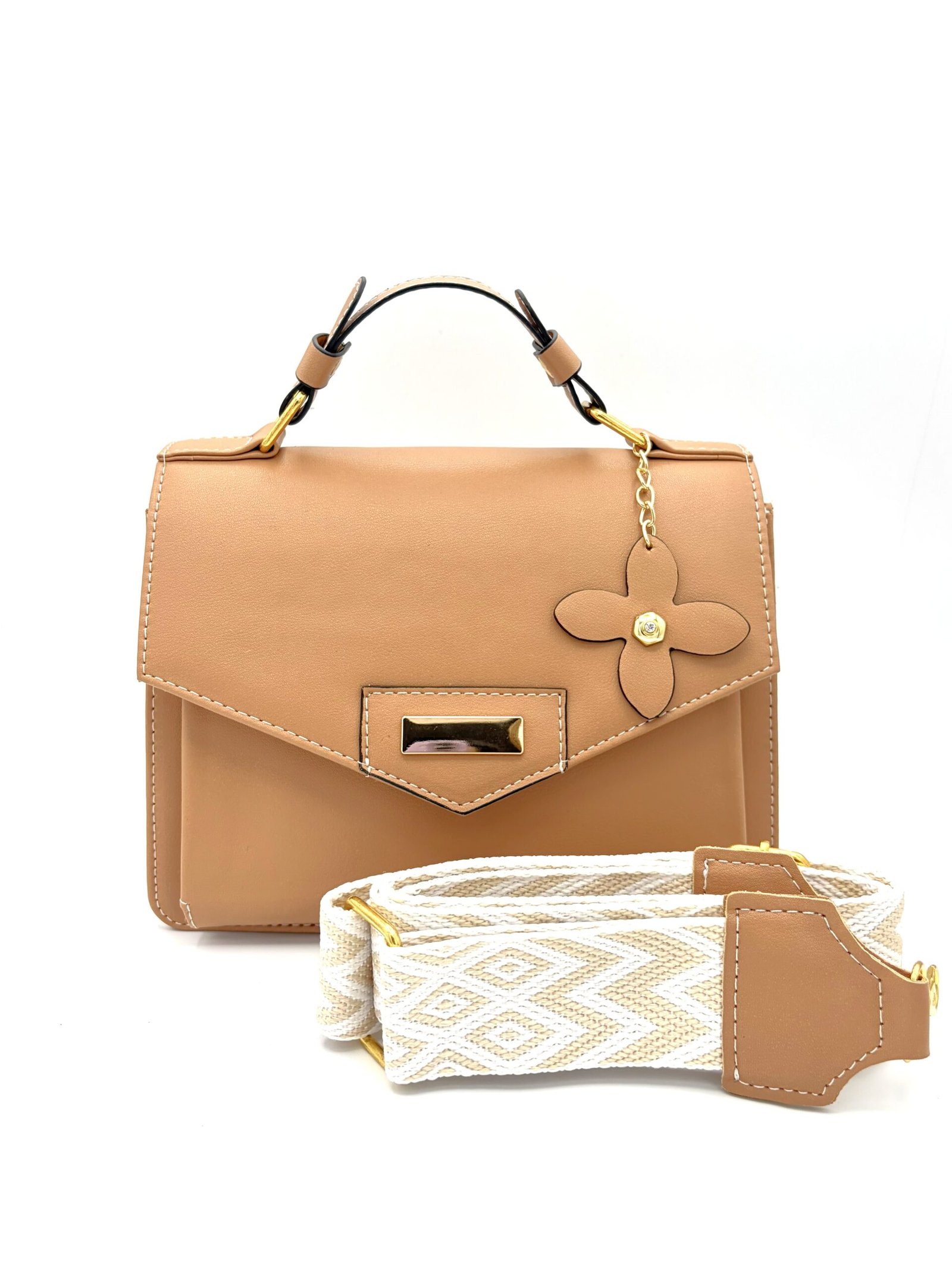 Bolso con decoración de flor beige - Imagen 2