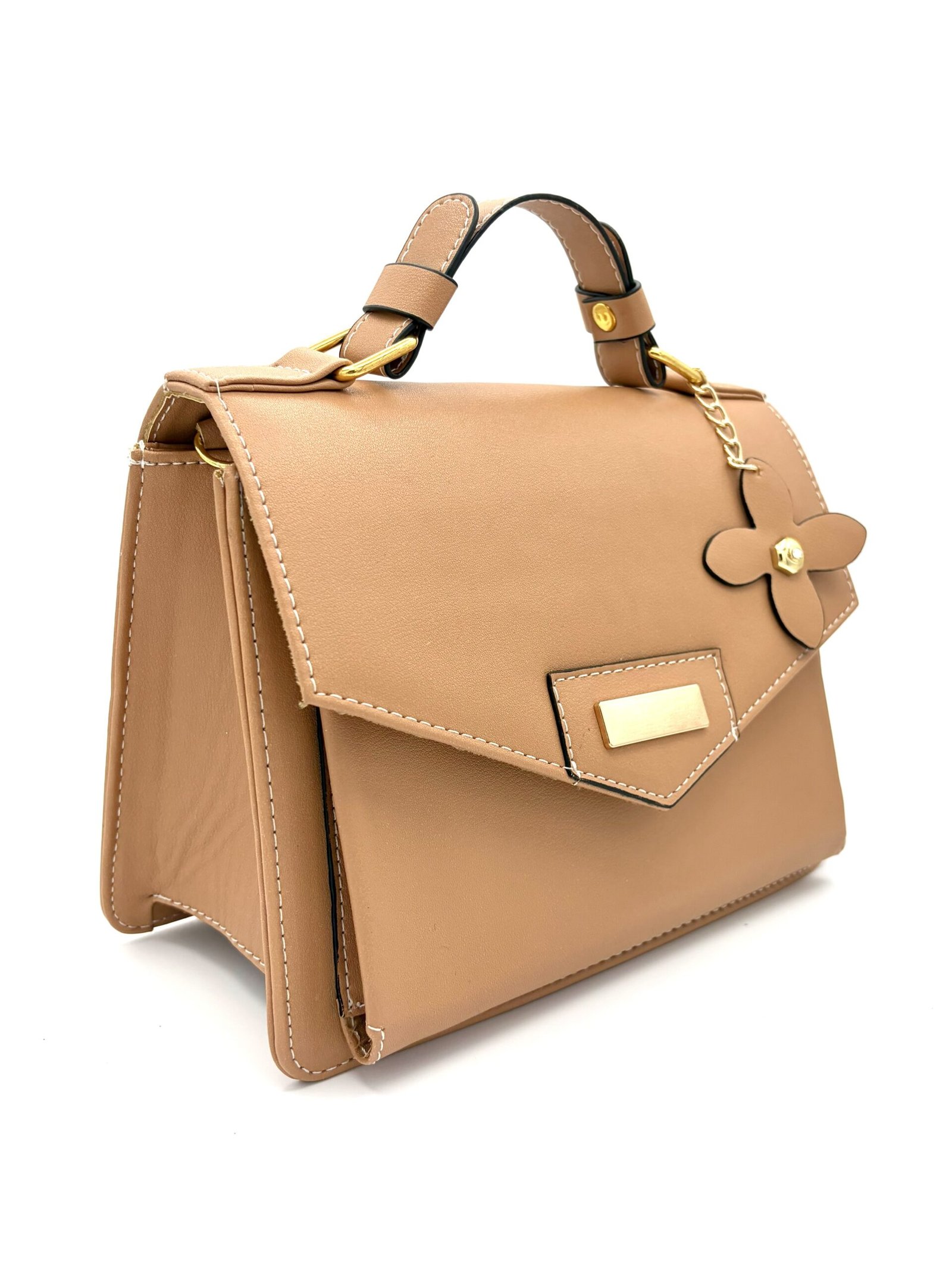 Bolso con decoración de flor beige - Imagen 3