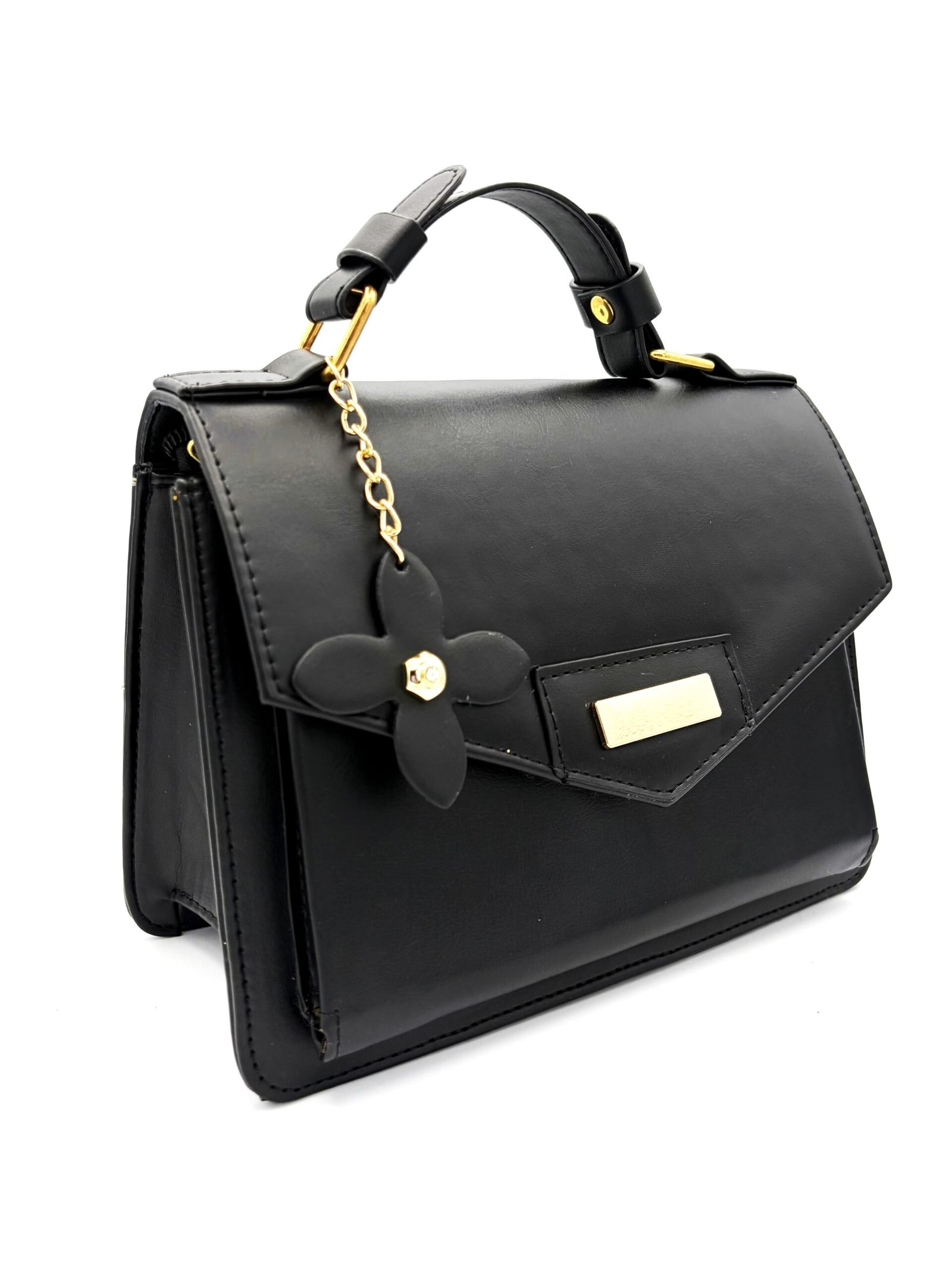 Bolso con decoración de flor negro - Imagen 3
