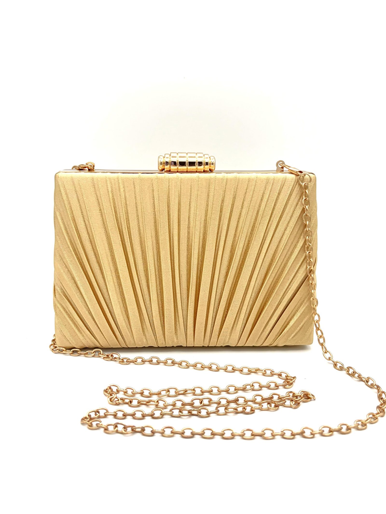 Cartera brillante de tela satinada dorado